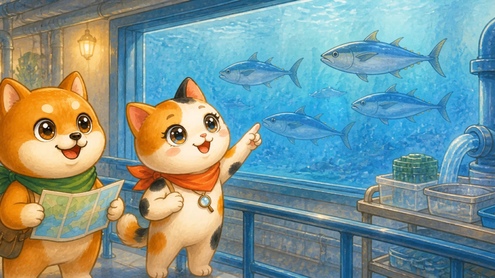 「水槽の裏側ツアー」のイメージイラスト（みちみっけ）