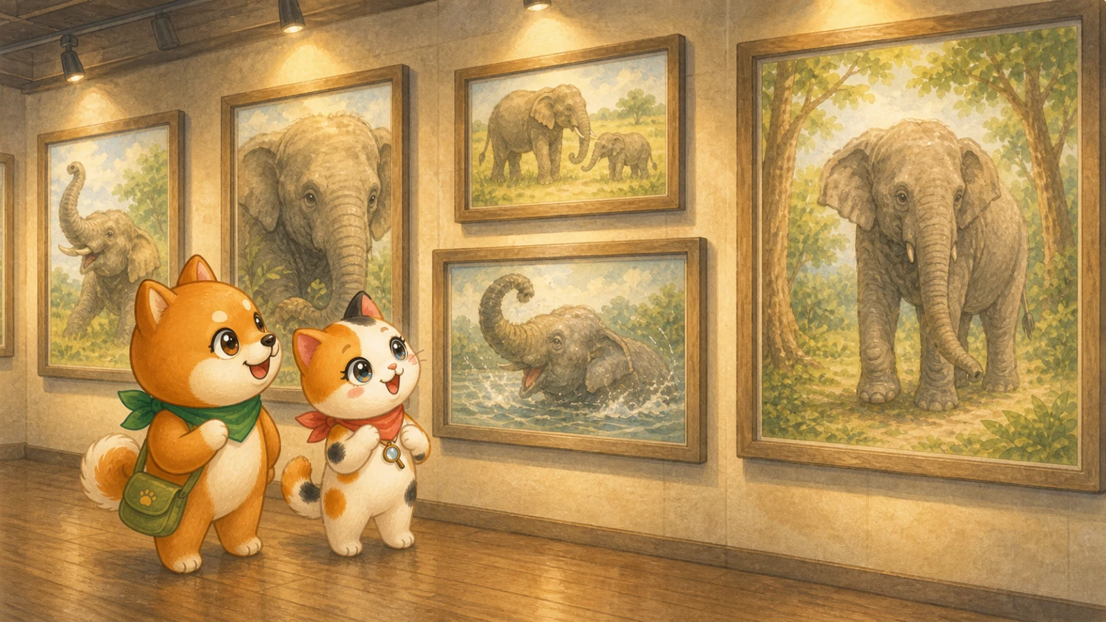 「「世界ゾウの日」パネル展 飼育係のカメラで見る!ゾウってこんな動物」のイメージイラスト（みちみっけ）