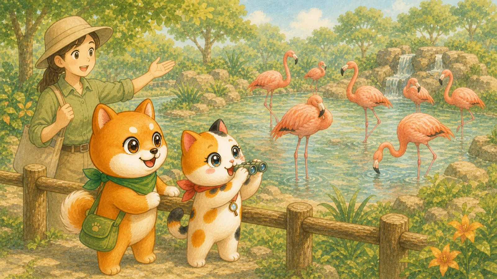 「動物ガイド:フラミンゴ」のイメージイラスト（みちみっけ）