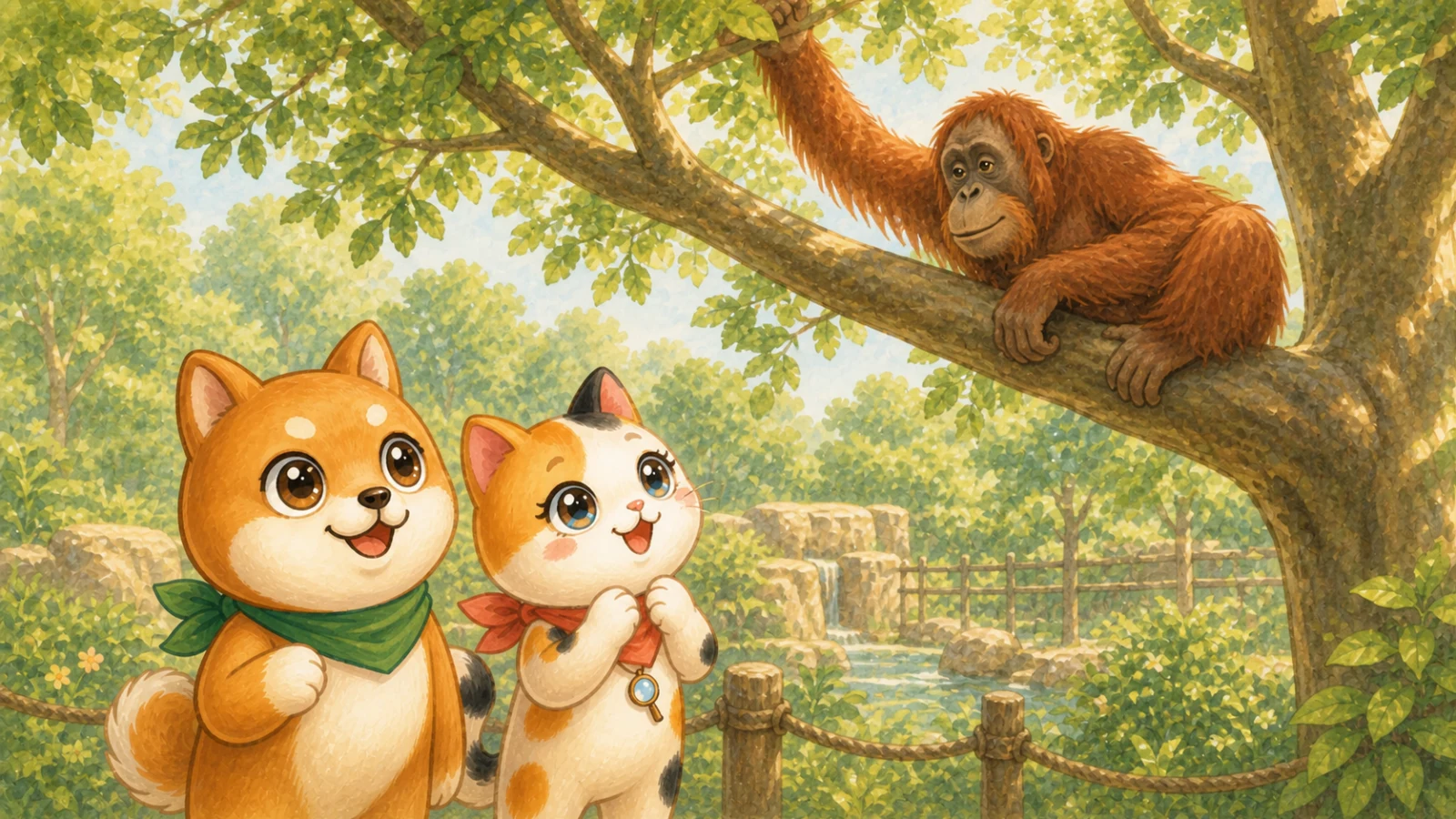 「動物ガイド:オランウータン」のイメージイラスト（みちみっけ）