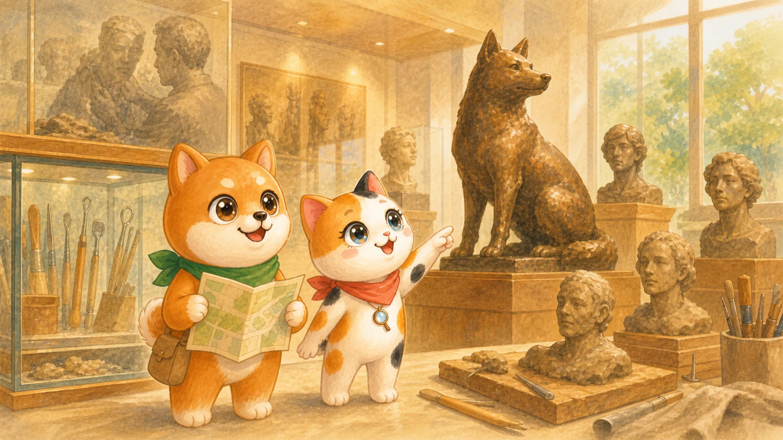 「企画展「西望偉人伝」」のイメージイラスト（みちみっけ）