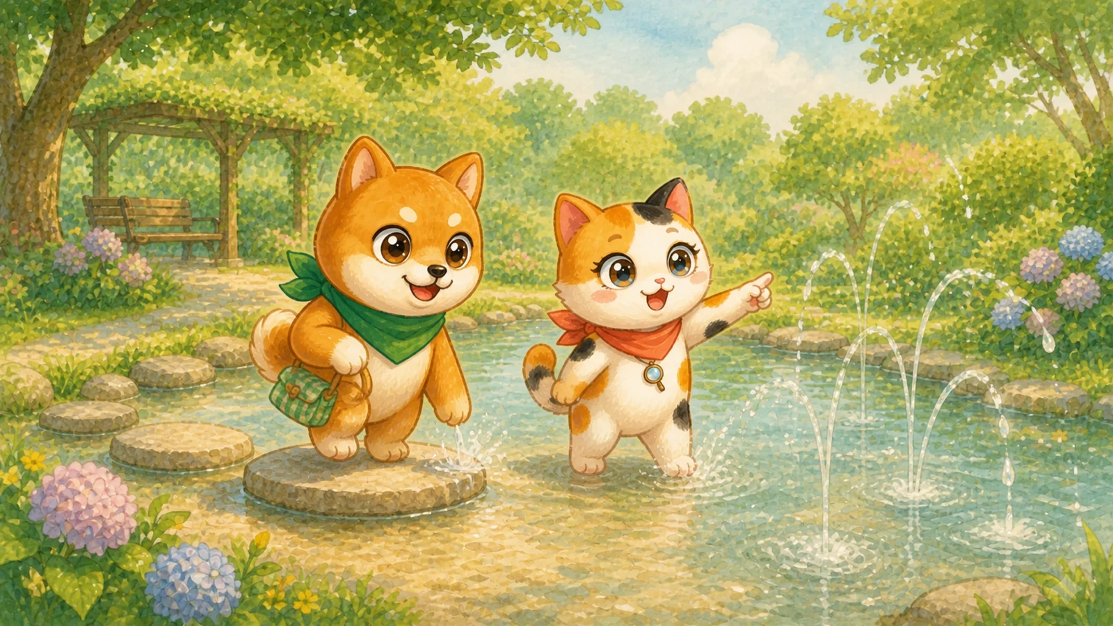 「なんぶっ子あつまれ！グリコこそだてパークなんぶ水遊びイベント」のイメージイラスト（みちみっけ）