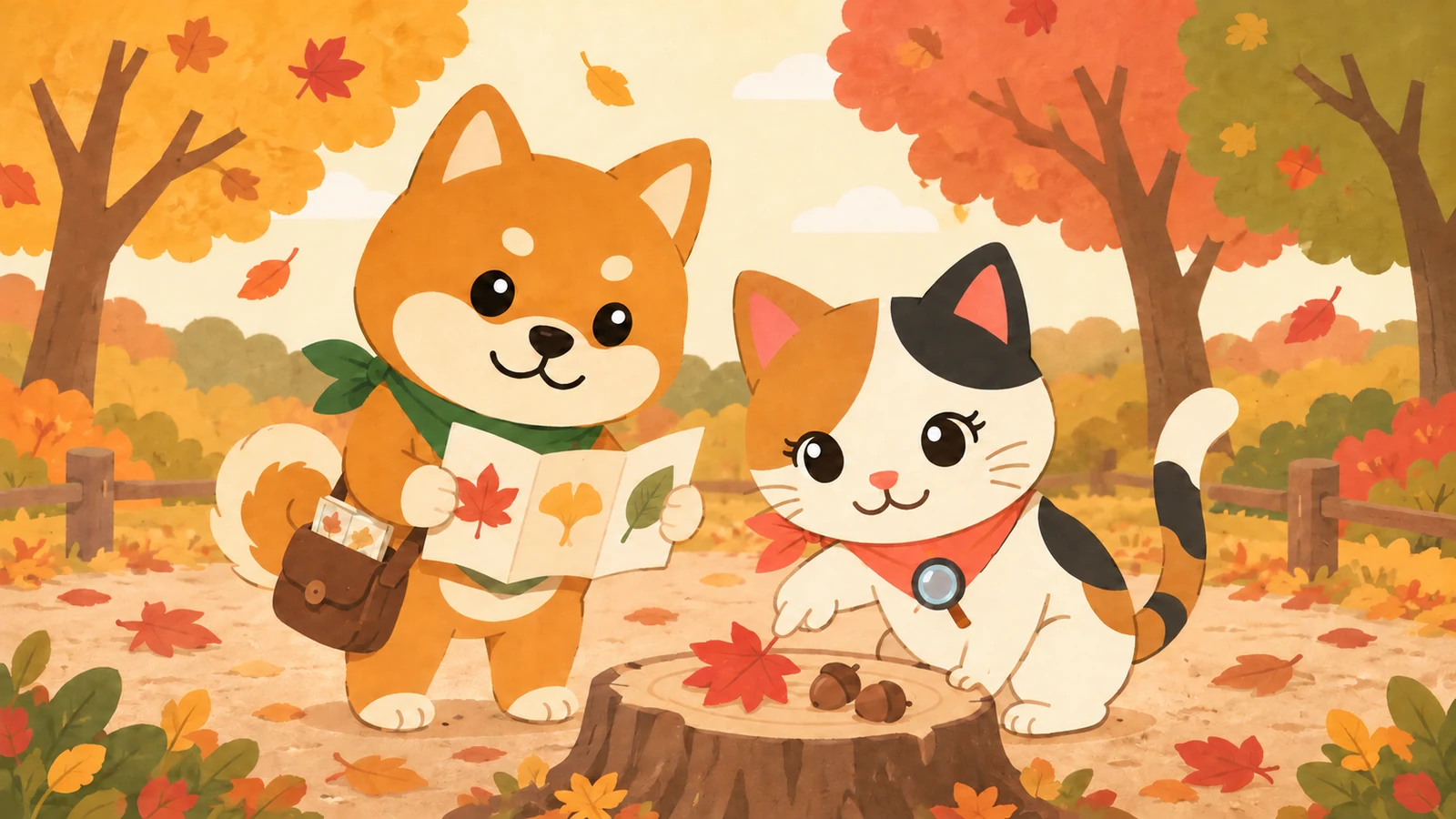 「落ち葉のプール（キッピー山のラボ）」のイメージイラスト（みちみっけ）
