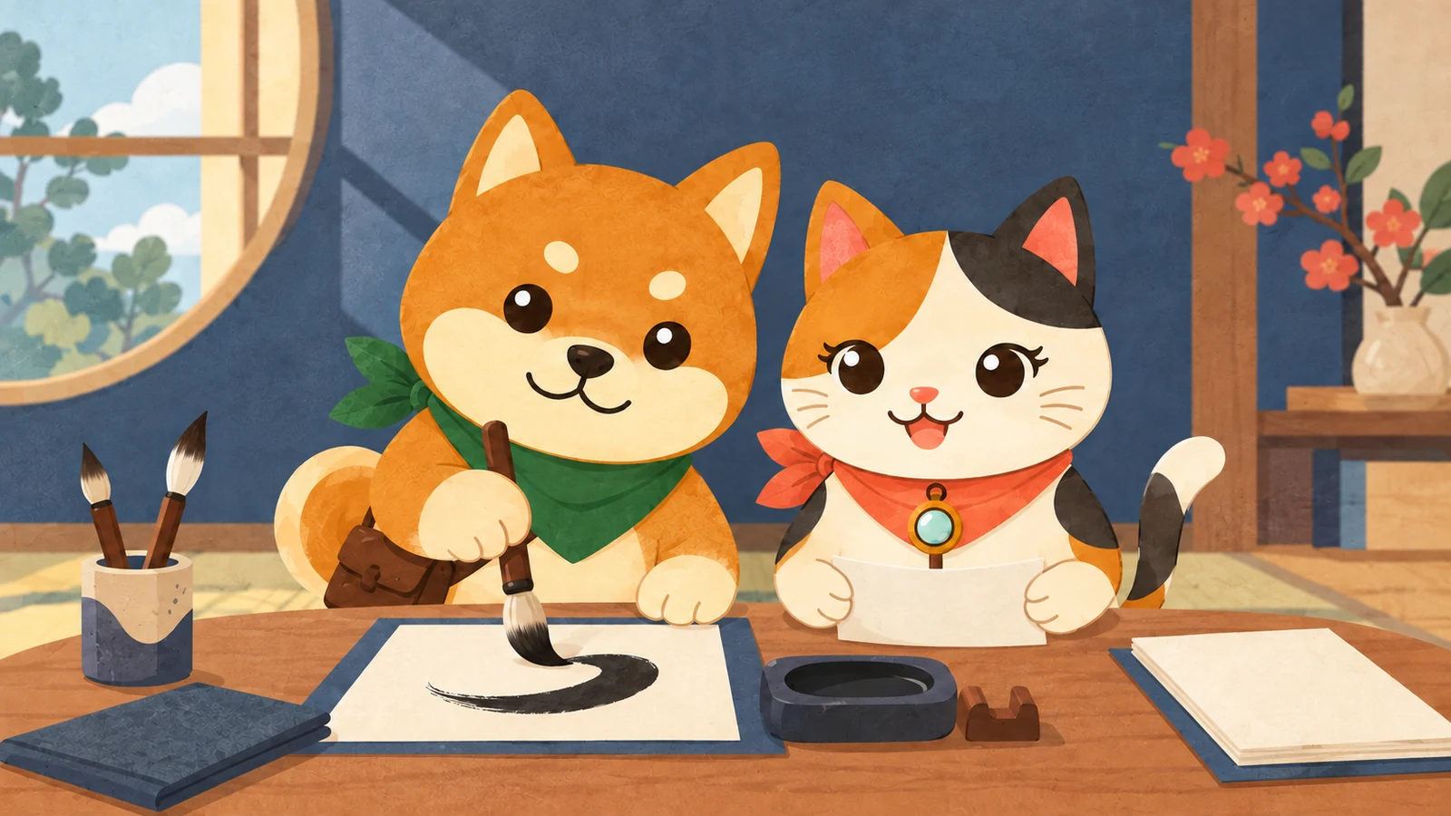 「習字教室」のイメージイラスト（みちみっけ）