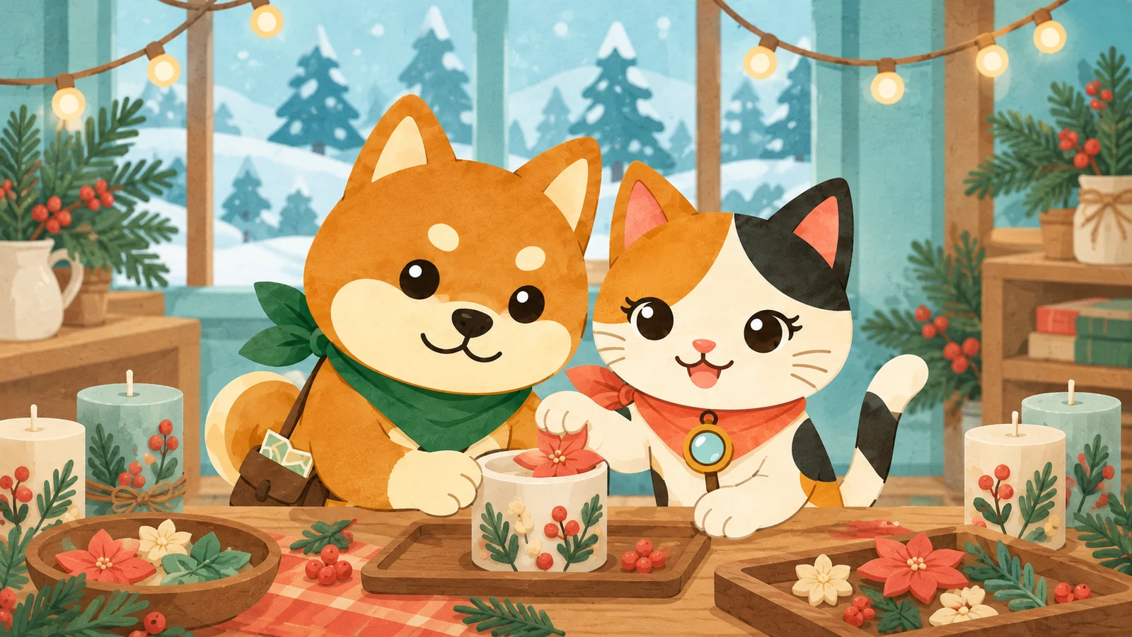 「ロウソクゴケでクリスマスキャンドル作り」のイメージイラスト（みちみっけ）