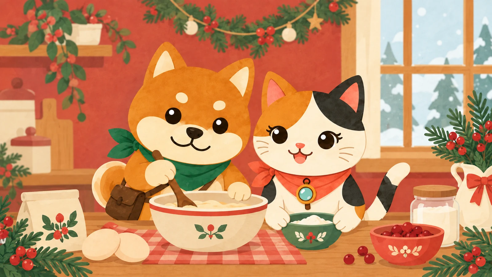 「クリスマス こどもパン作り」のイメージイラスト（みちみっけ）