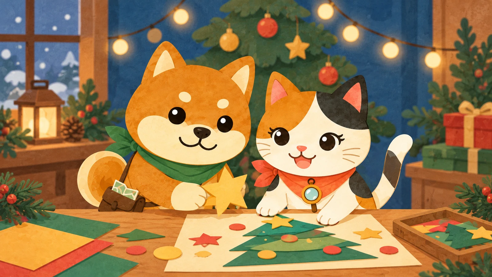 「こどもの講座「木の実のクラフト~クリスマスリース~」」のイメージイラスト（みちみっけ）
