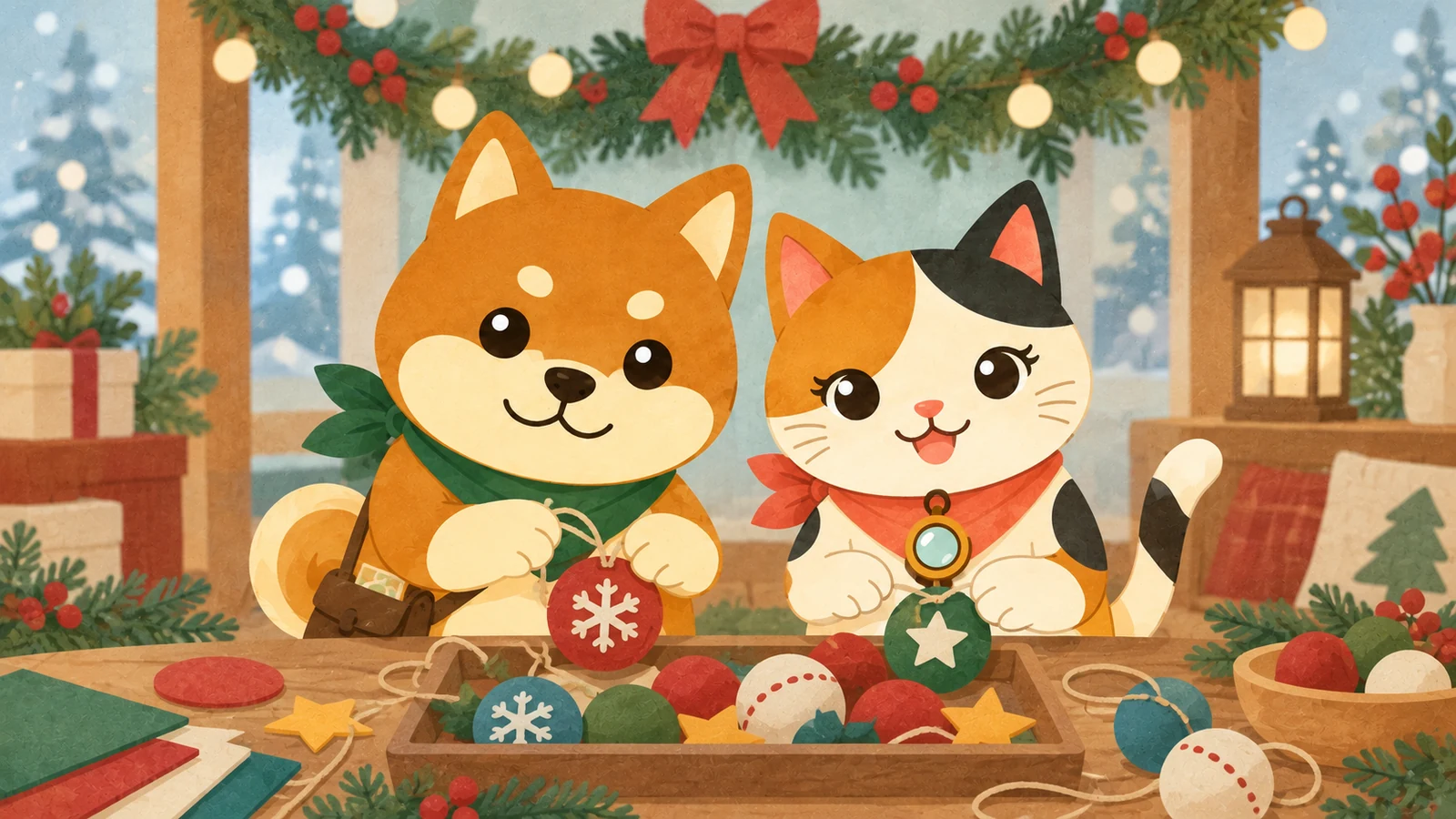 「毛糸でクリスマス工作」のイメージイラスト（みちみっけ）