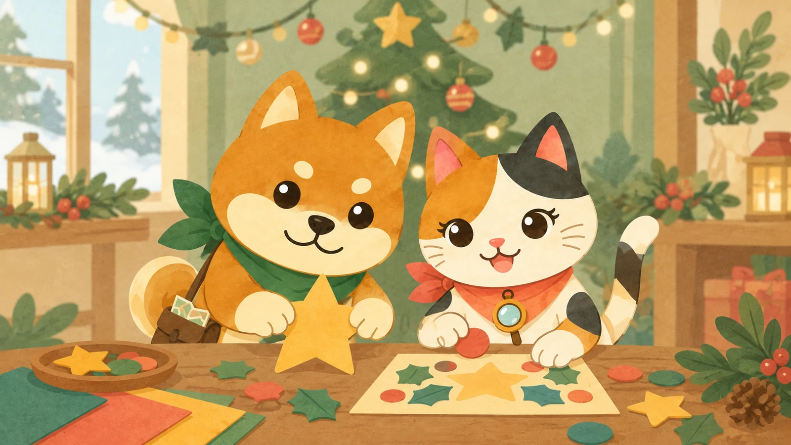 「親子でクリスマス工作」のイメージイラスト（みちみっけ）