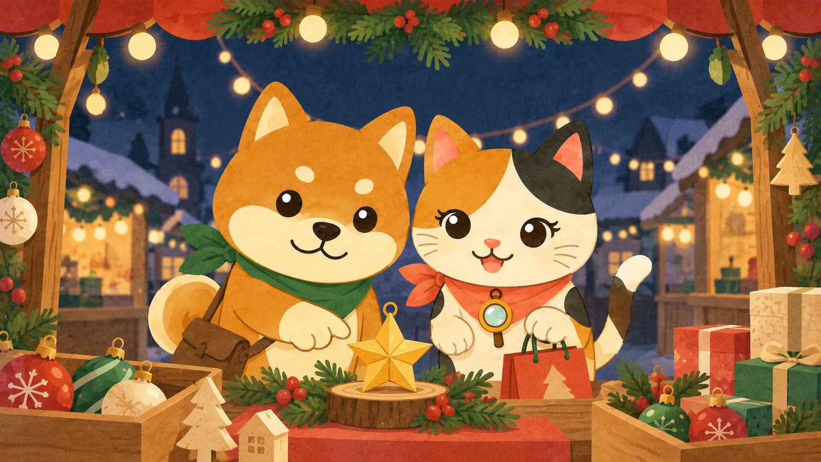 「えのすい海のクリスマスマーケット」のイメージイラスト（みちみっけ）