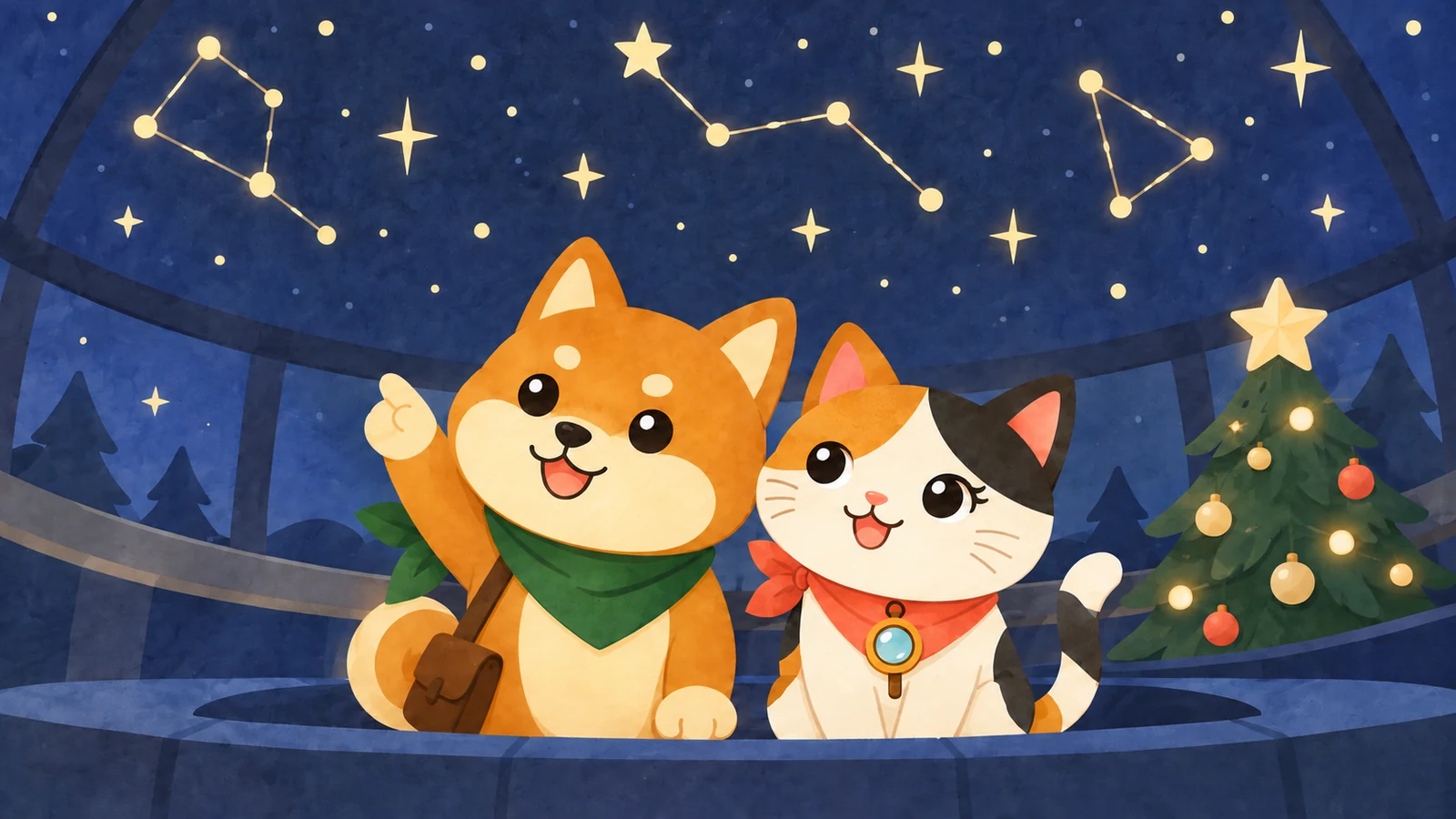「ちびっこクリスマスコンサート（夢と学びの科学体験館 プラネタリウム）」のイメージイラスト（みちみっけ）