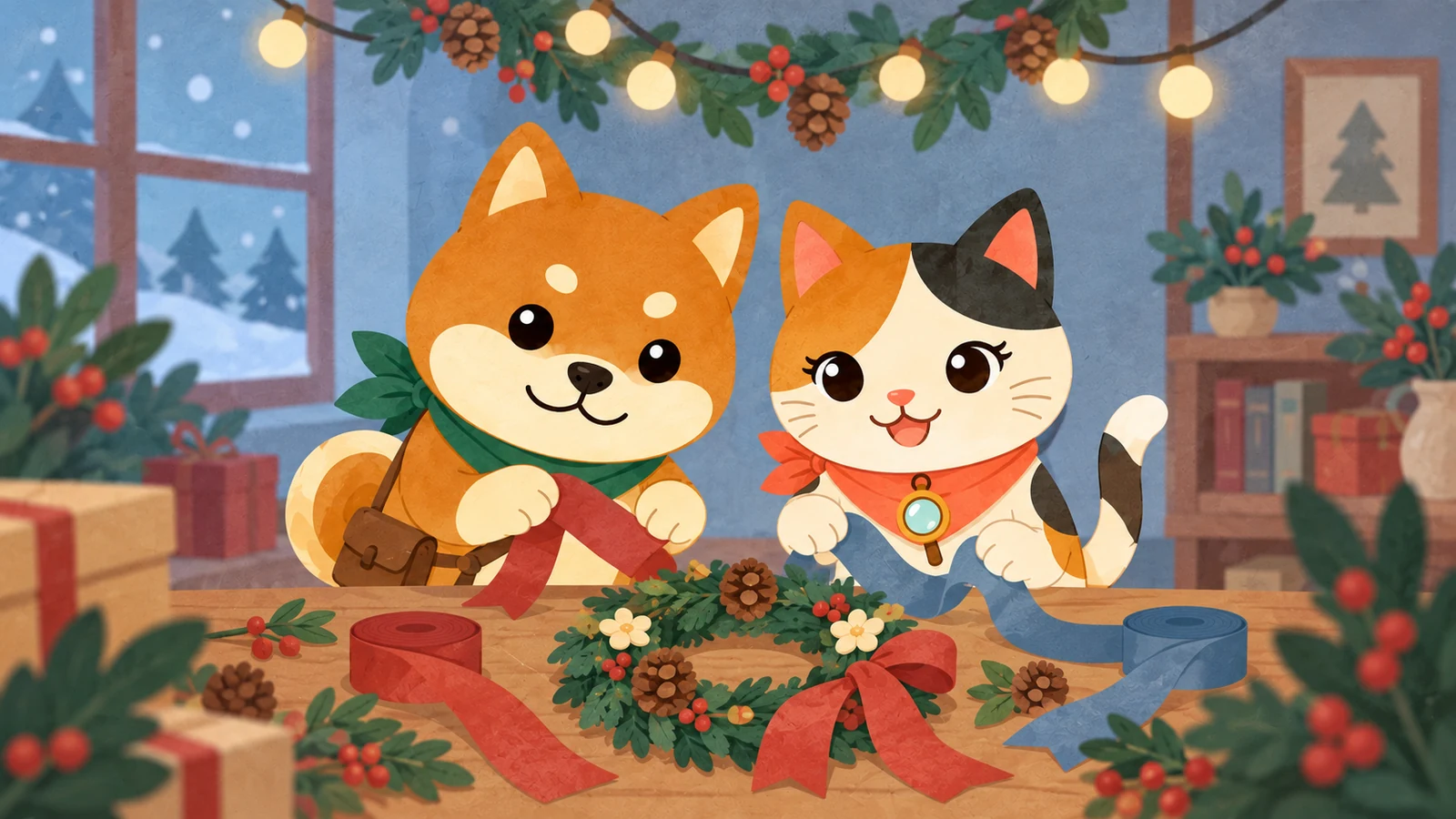 「クリスマスリースづくり」のイメージイラスト（みちみっけ）