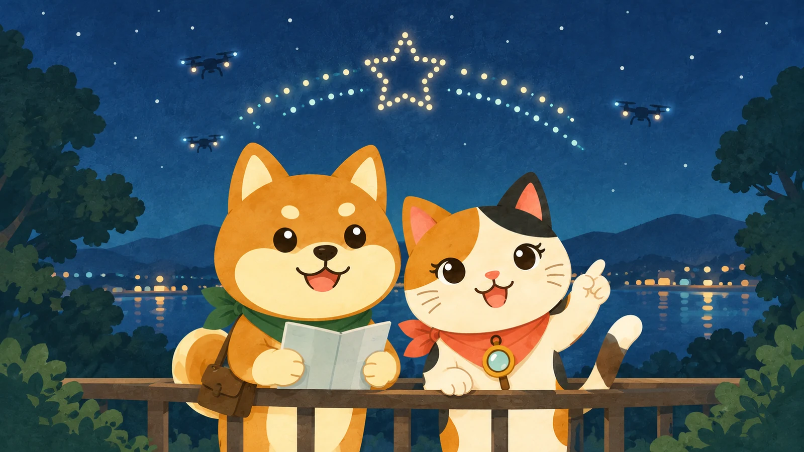 「和歌山城ドローンショー WAKAYAMA LIGHTS 2026」のイメージイラスト（みちみっけ）