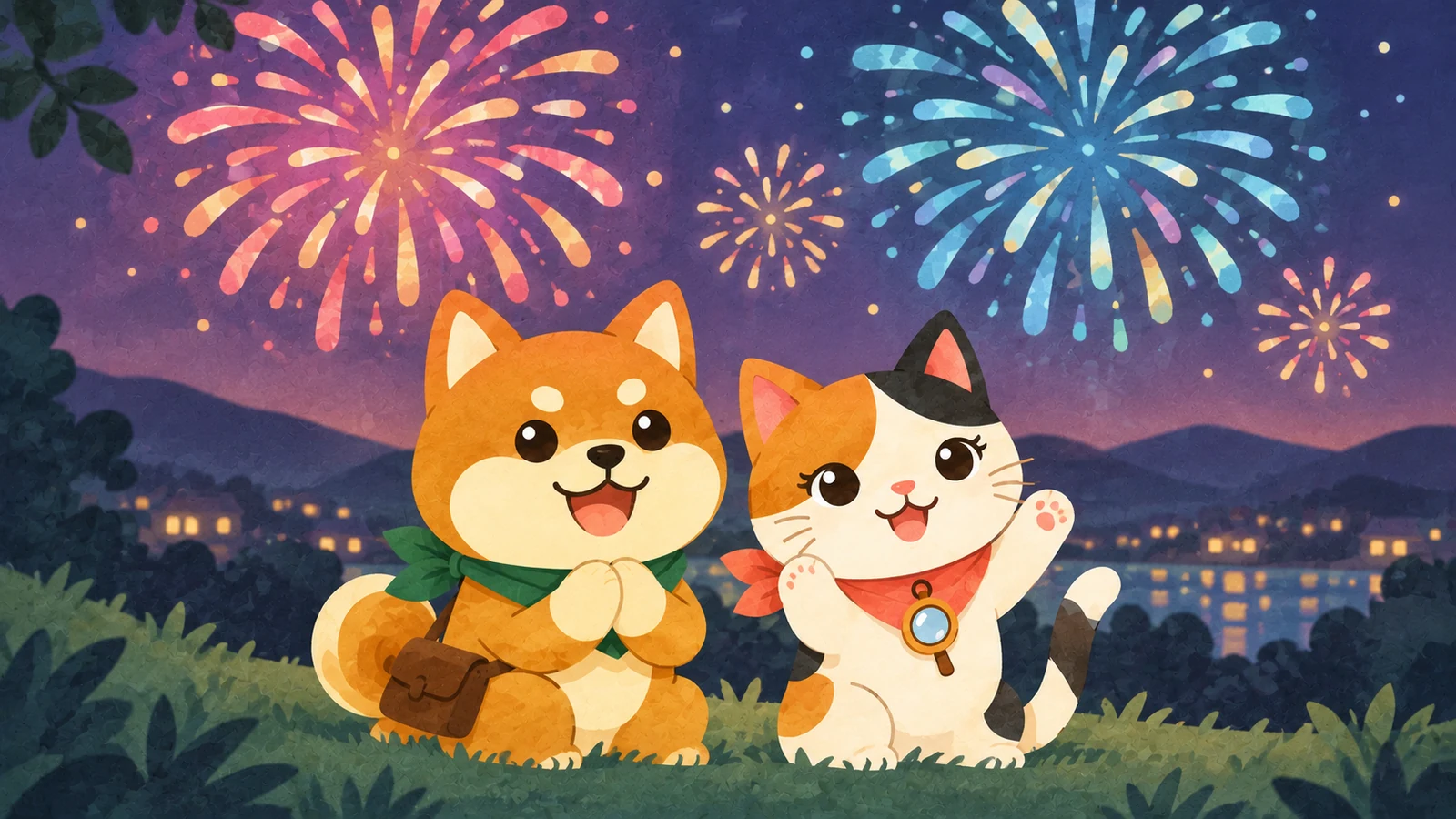 「神戸港ウィークエンド花火」のイメージイラスト（みちみっけ）