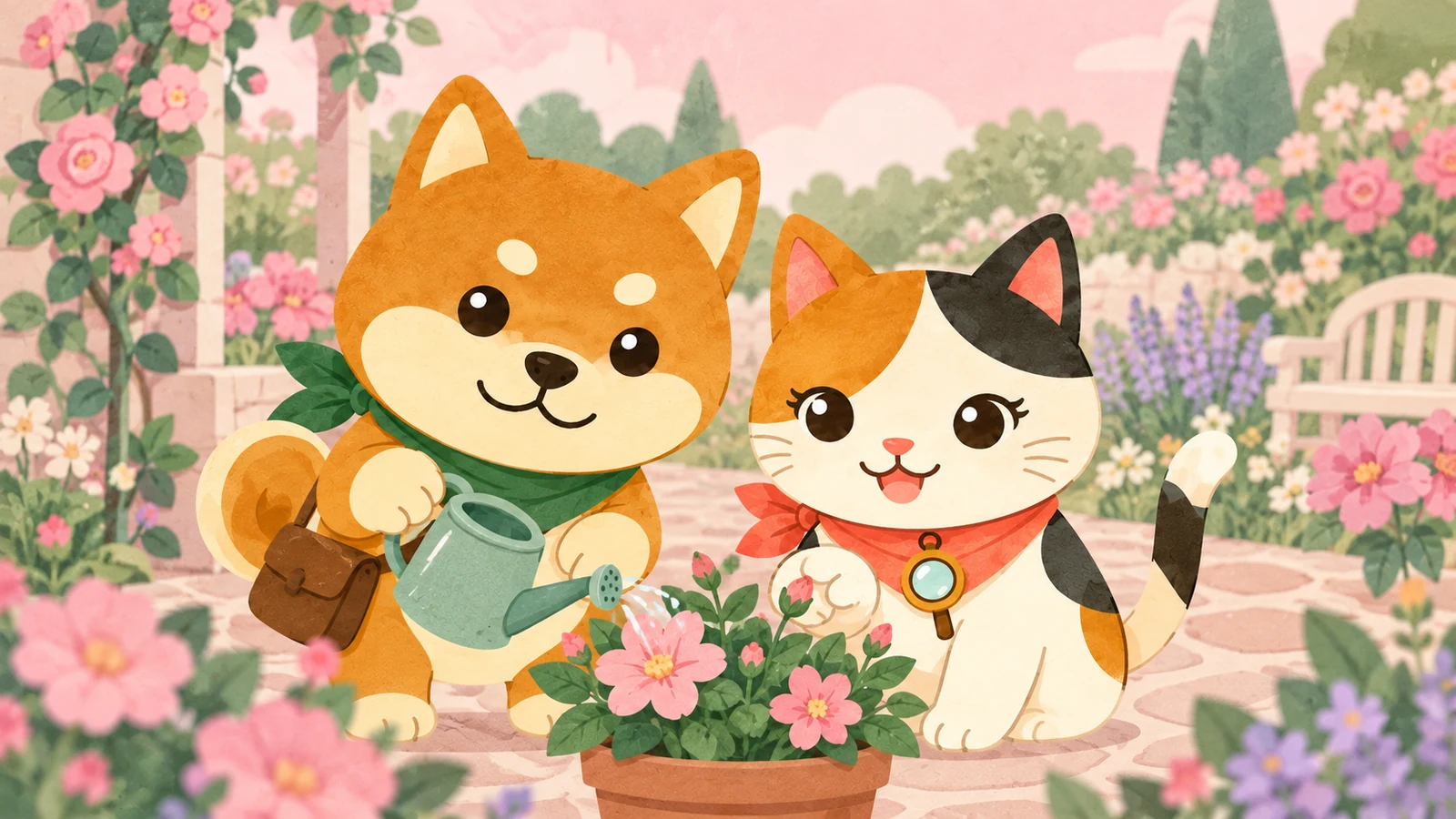 「万葉植物等を描く絵手紙体験」のイメージイラスト（みちみっけ）