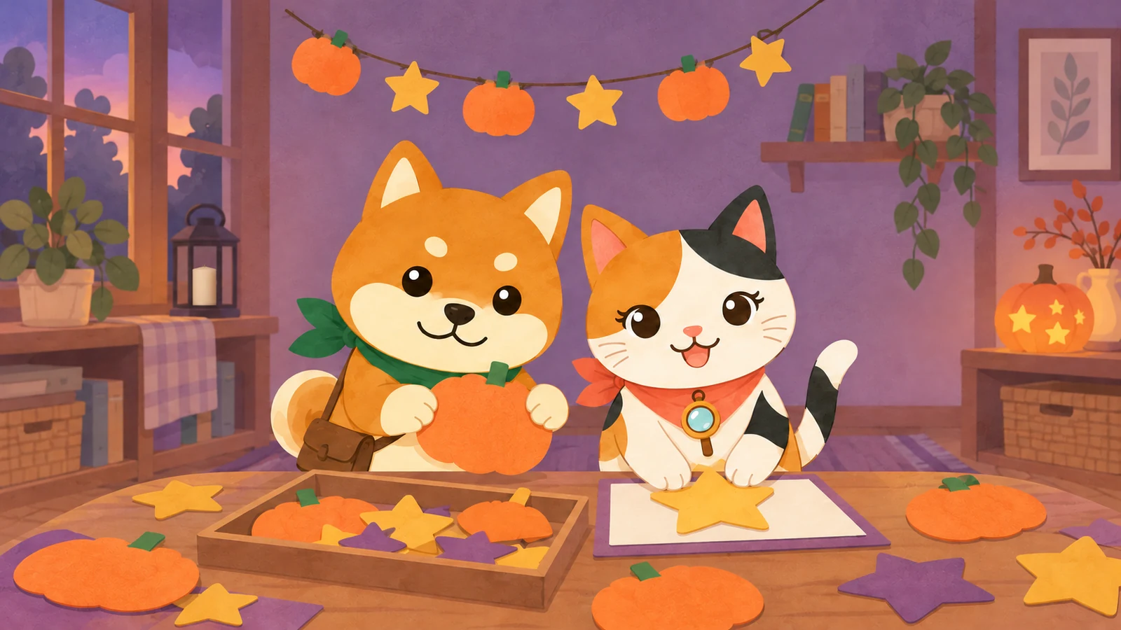「親子でハロウィン工作」のイメージイラスト（みちみっけ）