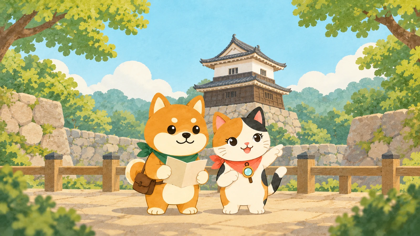 「岡山城月見櫓の特別公開」のイメージイラスト（みちみっけ）