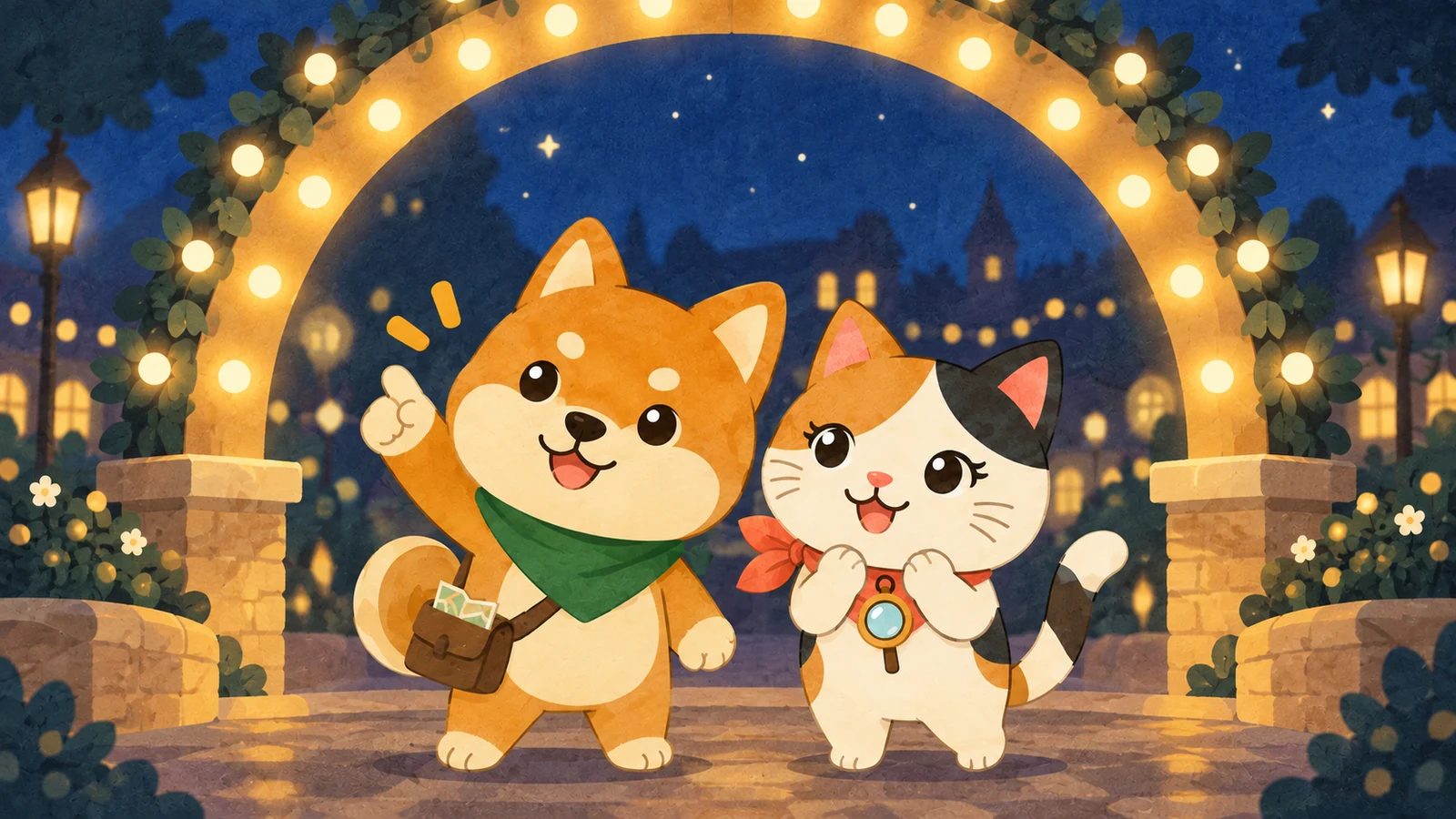 「京橋公園ウインターイルミネーション2026 オープニングイベント」のイメージイラスト（みちみっけ）