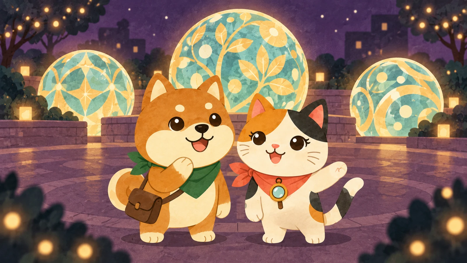 「イルミネーション with 大型犬」のイメージイラスト（みちみっけ）