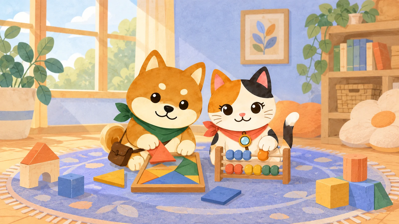 「上矢部わくわく塾☆算数・数学」のイメージイラスト（みちみっけ）