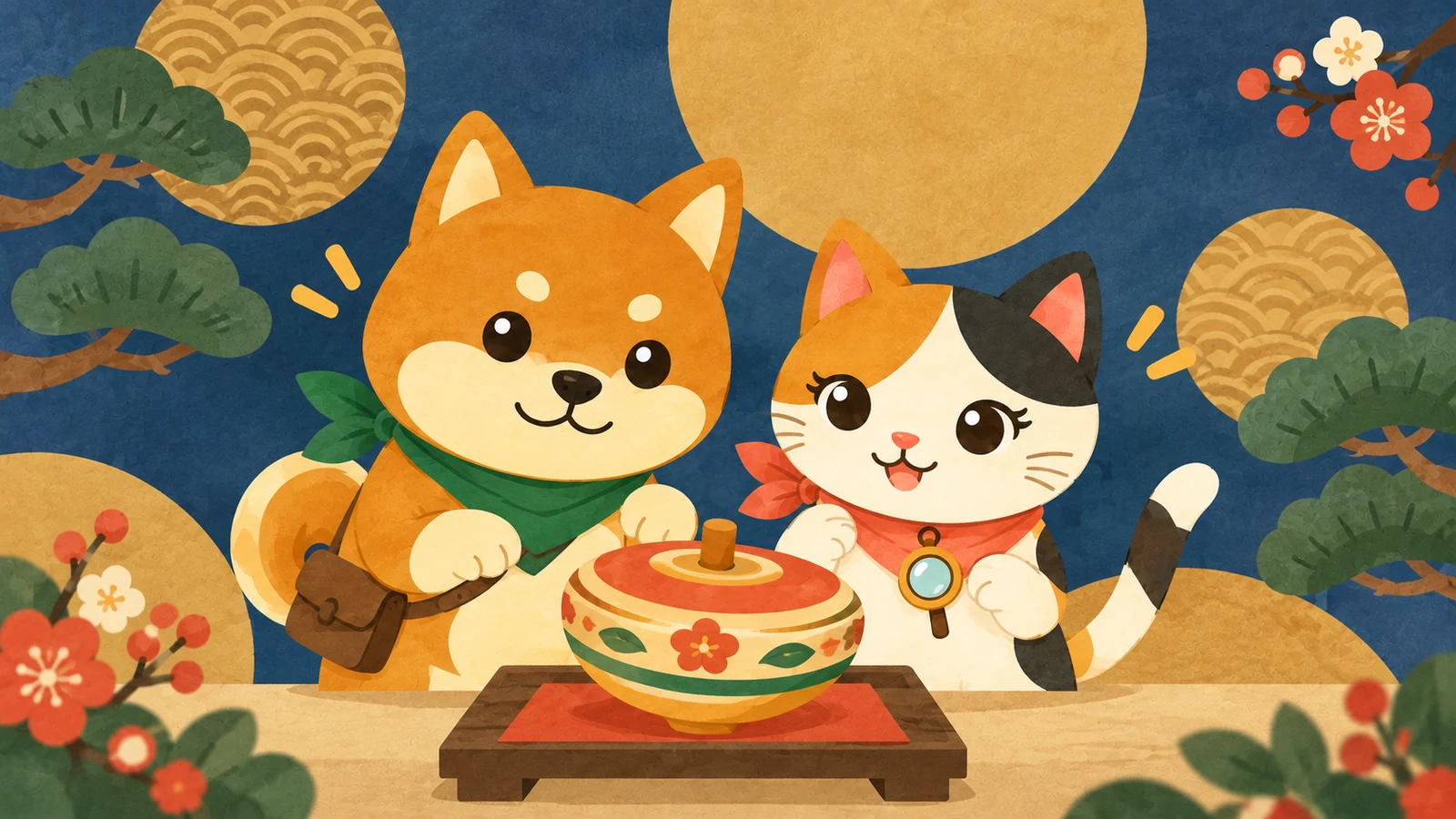 「都筑民家園 チョット昔のお正月遊び」のイメージイラスト（みちみっけ）