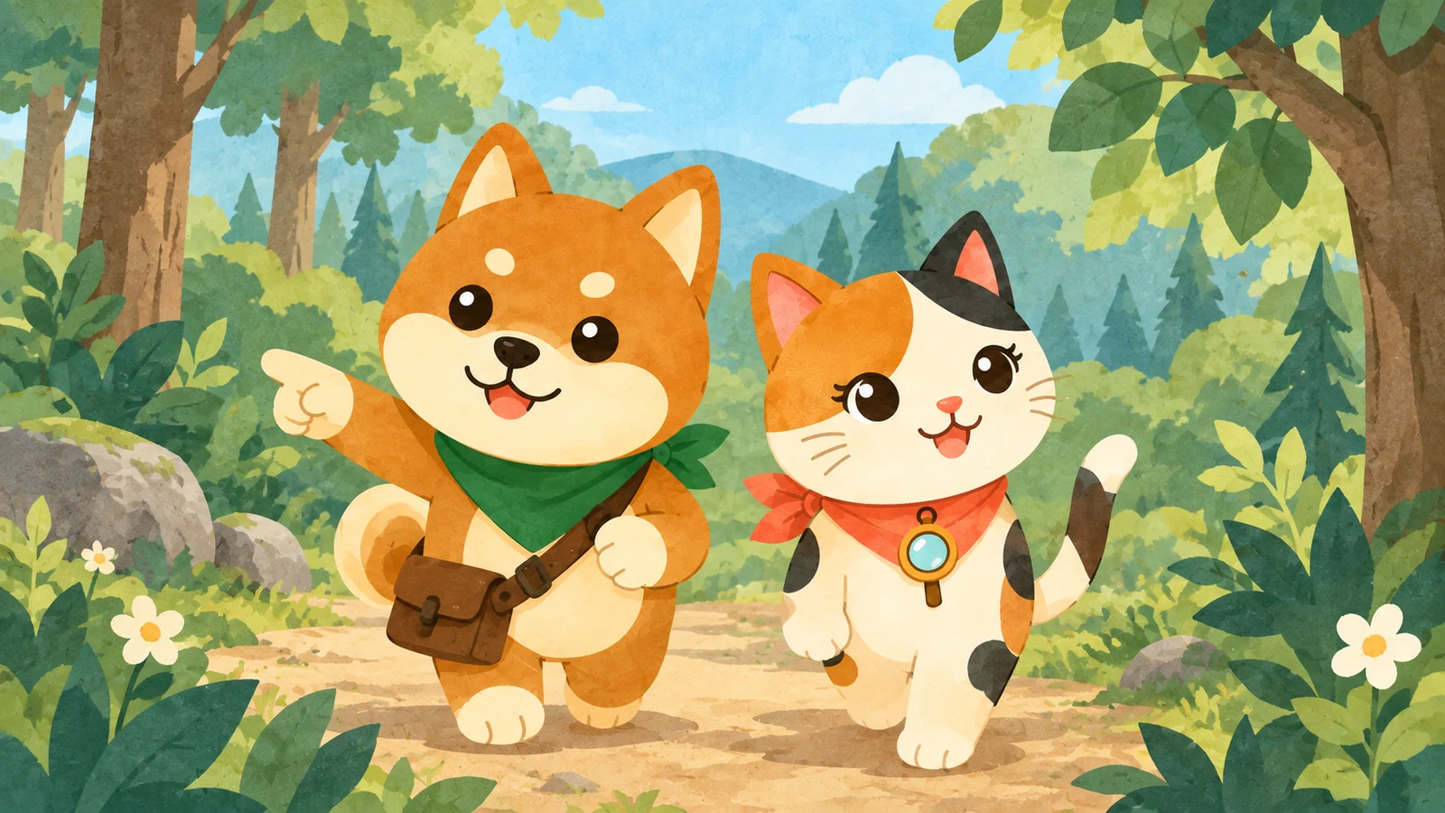 「万葉の森公園の季節の公園散策(解説付き)」のイメージイラスト（みちみっけ）