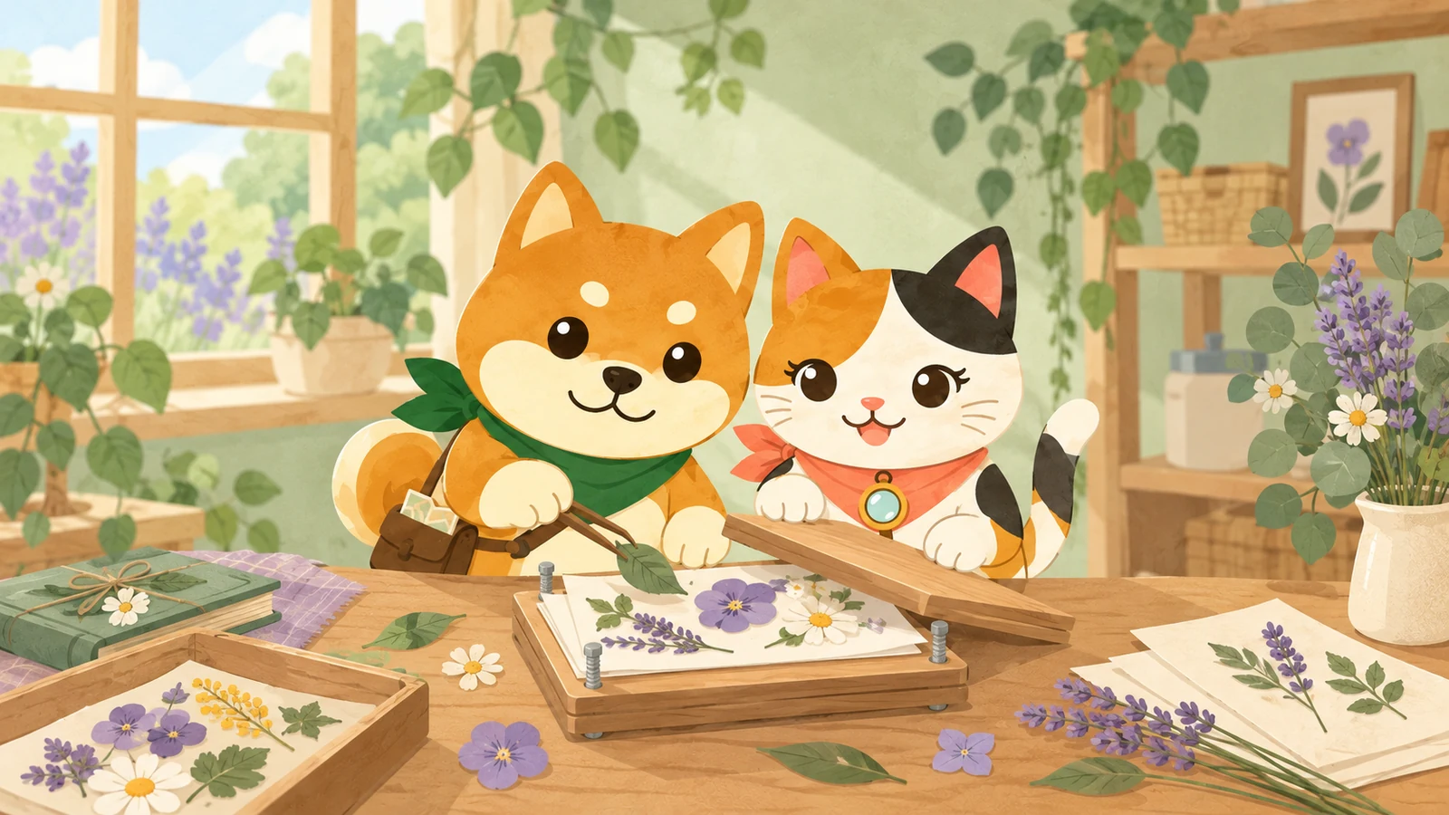 「押し花装飾」のイメージイラスト（みちみっけ）