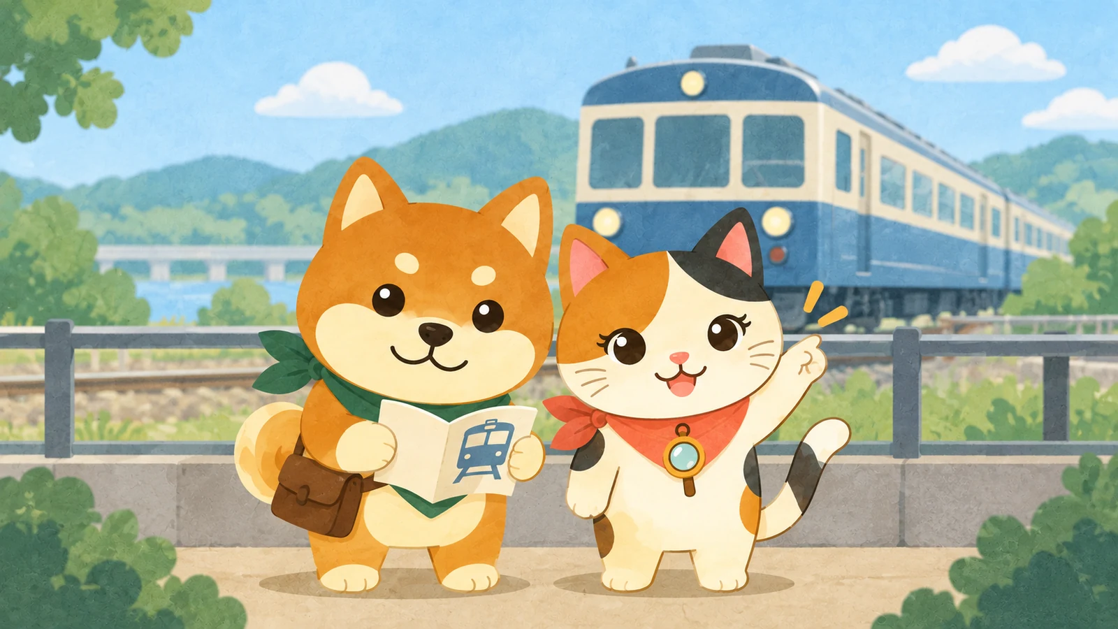 「鉄スクからの招待状（長浜鉄道スクエア 親子体験イベント）」のイメージイラスト（みちみっけ）