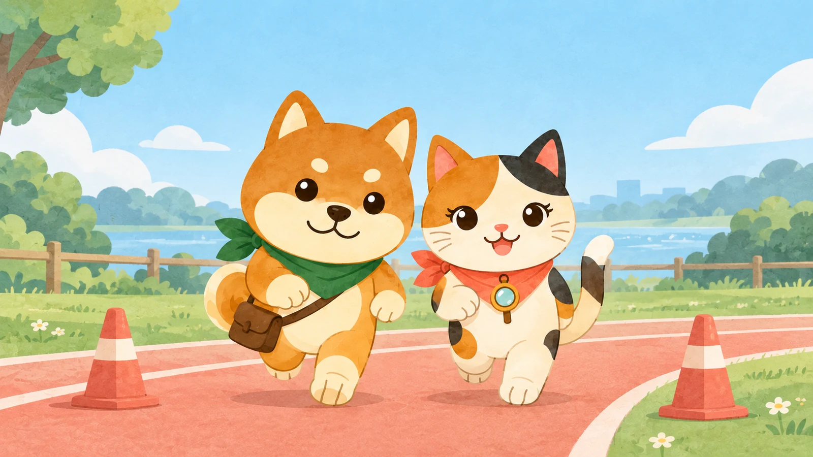 「後期小学生陸上教室・短距離」のイメージイラスト（みちみっけ）