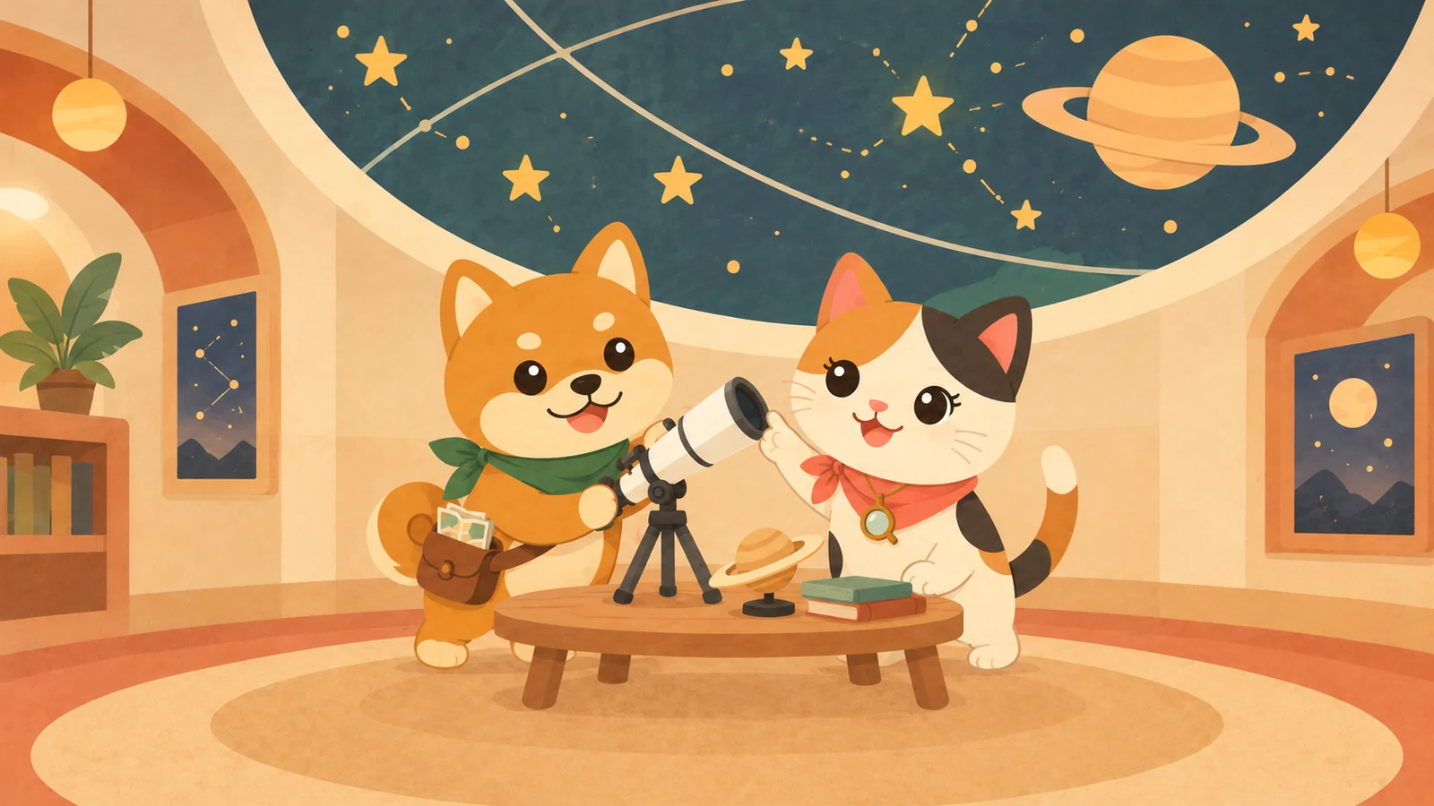 「プラネタリウム「まわる星と、かわる季節」」のイメージイラスト（みちみっけ）