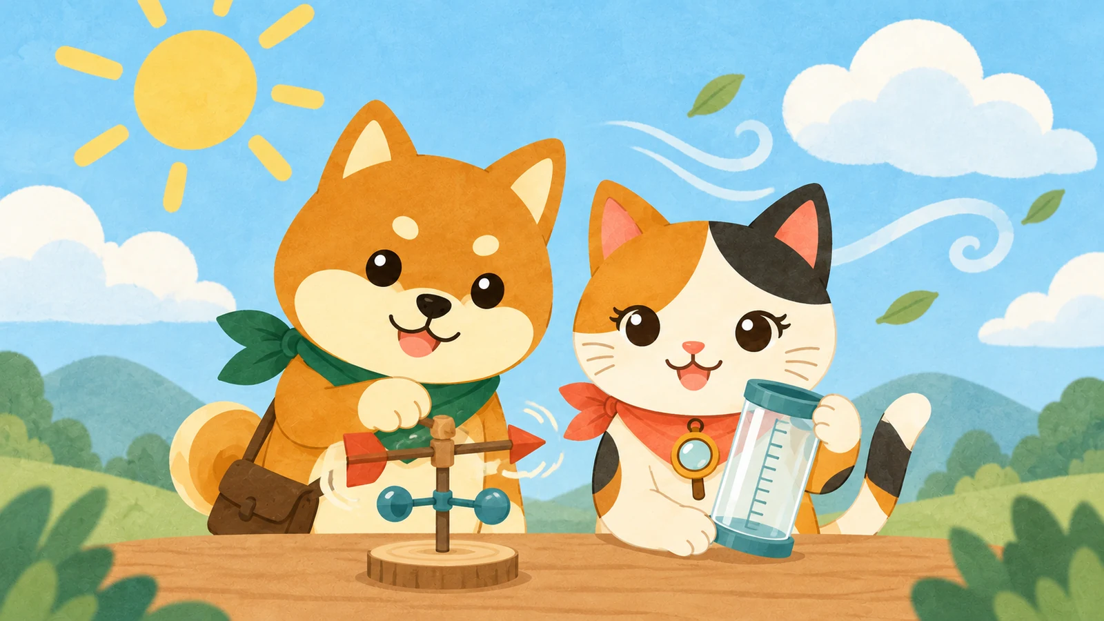 「江波山気象館サイエンスショー「ふしぎサイエンスマジック」」のイメージイラスト（みちみっけ）